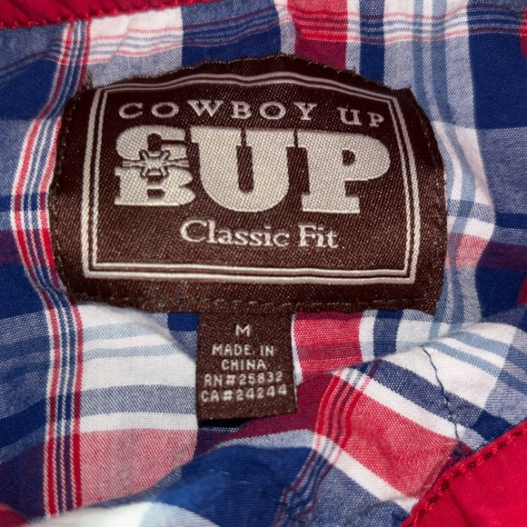 Cowboy Up plaid snap front shirt red white blue āMerica M - Picture 6 of 8